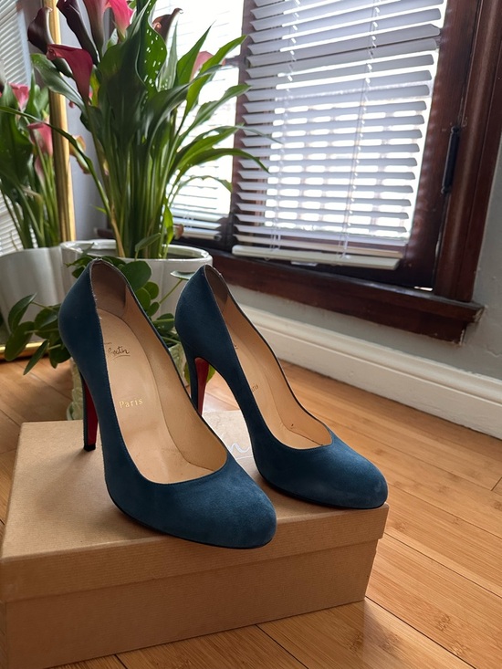 Christian Louboutin Shoes - Christian Louboutin Teal Suede Classic Pointed-Toe Pumps